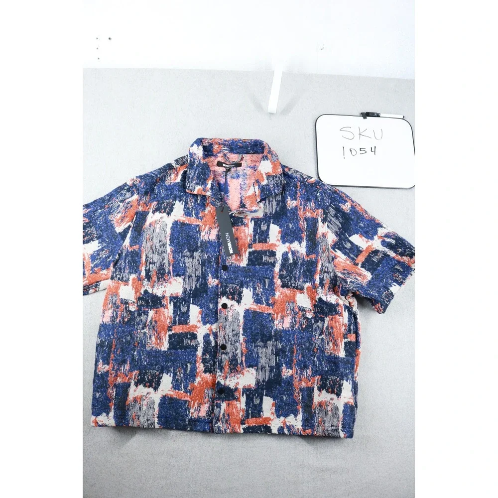 Fashion Nova Men Shirt Mens XL Blue Hayward Tapestry Short Sleeve Abstract New
